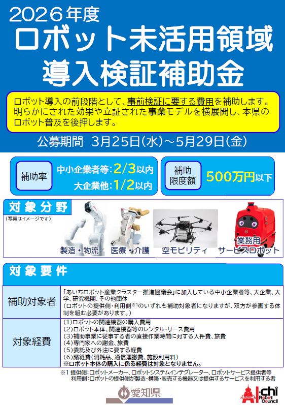 2026年度「ロボット未活用領域導入検証補助金」について(公募期間3/25~5/29)