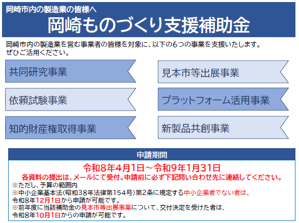 令和8年度 岡崎ものづづくり支援補助金 募集について